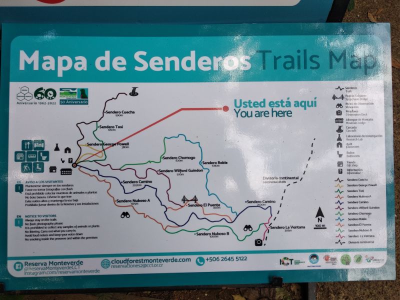 mapa chodníkov monteverde pralesa